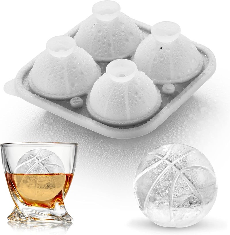 ACOOKEE Silicone Basketball Ice Cube Mold Fun Shapes, Novelty Basketball Gifts, 2.2" Large Craft Round Sphere Ice Ball Molds For Game Day, Whiskey, Cocktails, Bourbon Black - Image 1